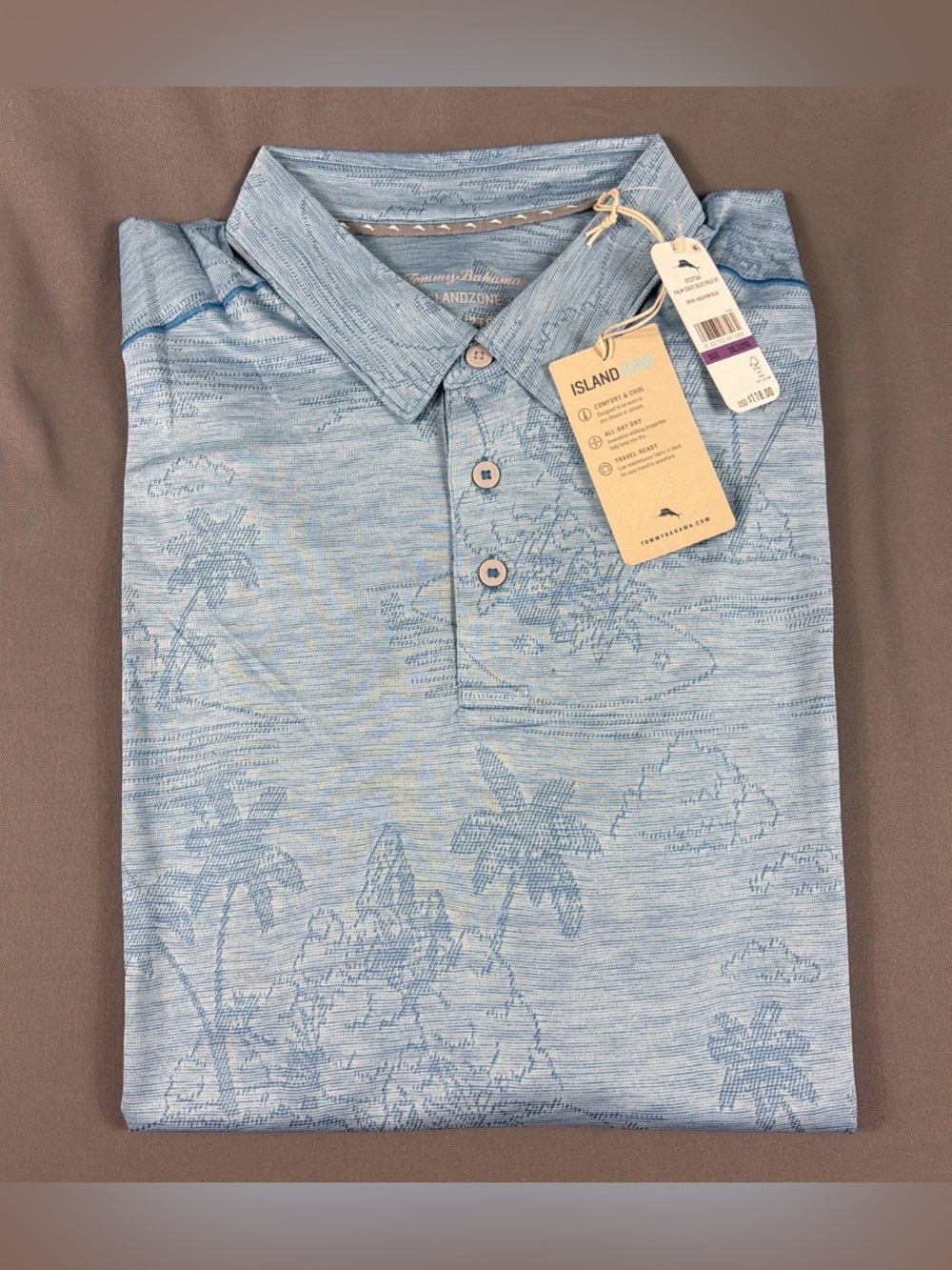 Tommy Bahama Golf Shirt Polo Palm Coast Isle Print 2XLT Blue Polyester MSRP $118